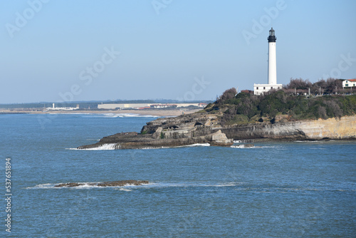 Biarritz, France - 15 Jan, 2023: Winter views of the Phare de Biarritz (Biarritz Lighthouse) and the Grand Plage © Mark