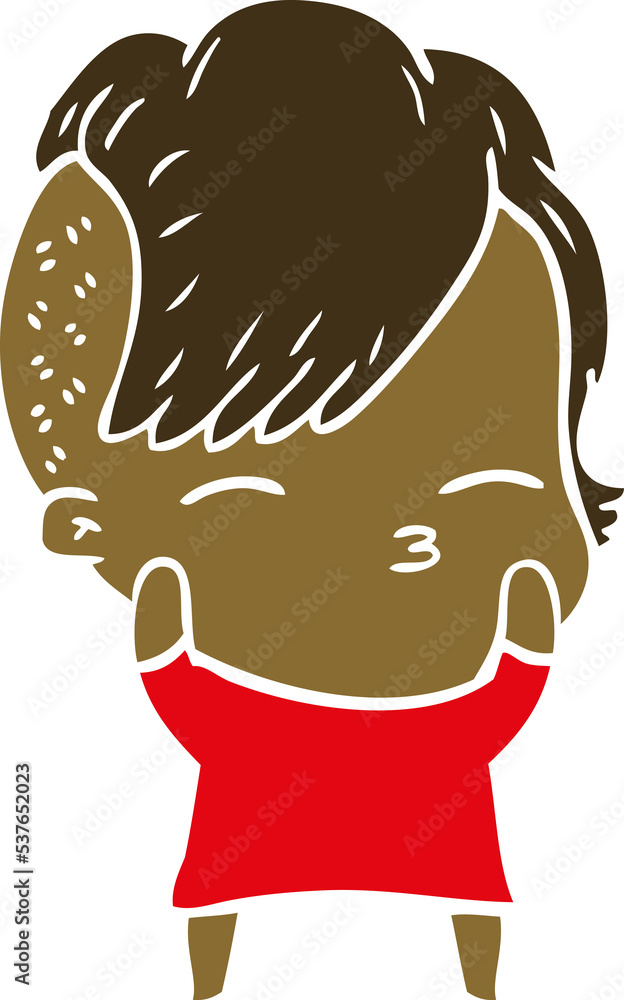 flat color style cartoon squinting girl