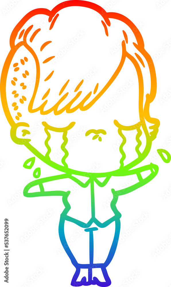 rainbow gradient line drawing of a cartoon crying girl rainbow gradient line drawing of a cartoon crying girl