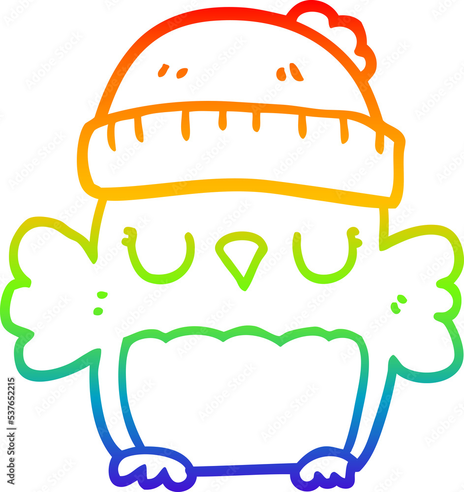 rainbow gradient line drawing of a cute cartoon owl in hat rainbow gradient line drawing of a cute cartoon owl in hat