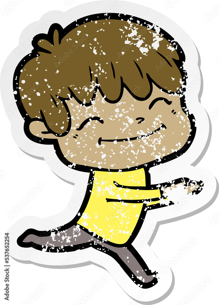 distressed sticker of a cartoon happy boy distressed sticker of a cartoon happy boy
