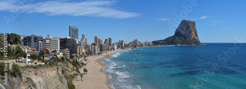 Panoramic view of Calpe Beach and the Penon de Ifach rock formation. Calpe, Alicante, Spain photo