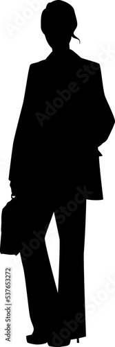 black and white vector silhouettes of business women with briefcase, clipart