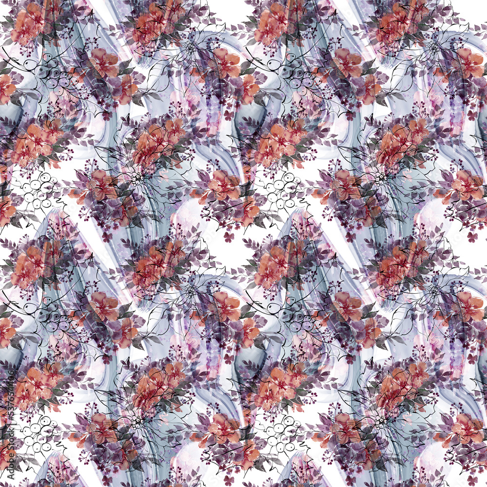 Watercolor flower bouquet seamless pattern. Digital seamless wallpaper, fabric print, textile design. Can be used for scrapbook paper, wrapping paper, packaging. Watercolor flower bouquet seamless pattern. Digital seamless wallpaper, fabric print, textile design. Can be used for scrapbook paper, wrapping paper, packaging.