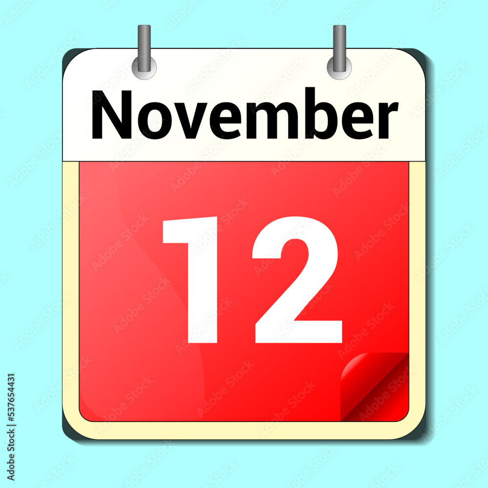 calendar vector drawing, date November 12 on the page calendar vector drawing, date November 12 on the page