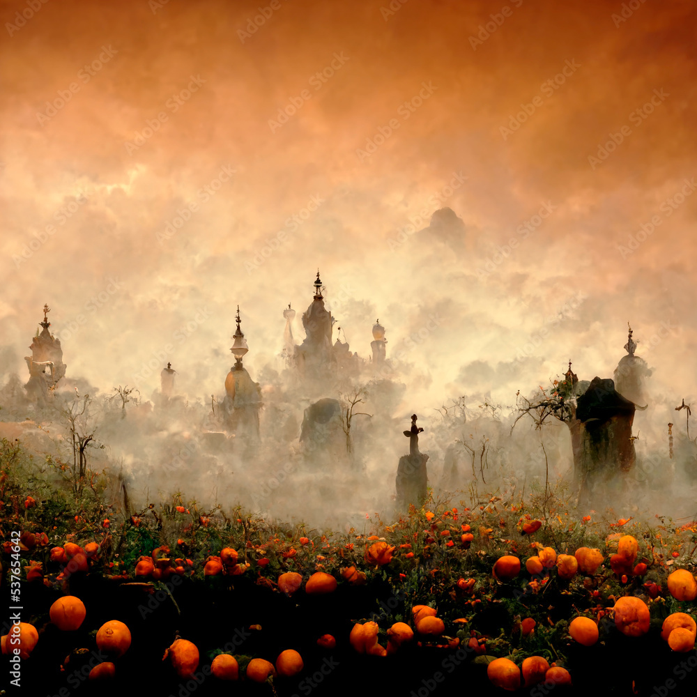 helloween autumn cemitery pumpkins made with Generative AI