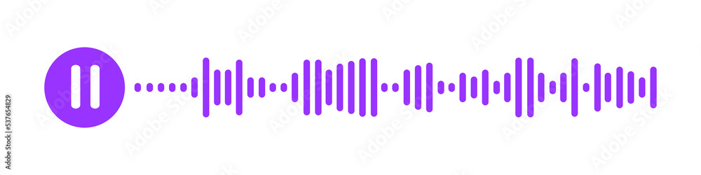 Audio message icon. Voice message, blab chat, sound file pictogram with paused speech wave isolated on white background. Messenger, radio, podcast mobile app interface. Vector flat illustration Audio message icon. Voice message, blab chat, sound file pictogram with paused speech wave isolated on white background. Messenger, radio, podcast mobile app interface. Vector flat illustration