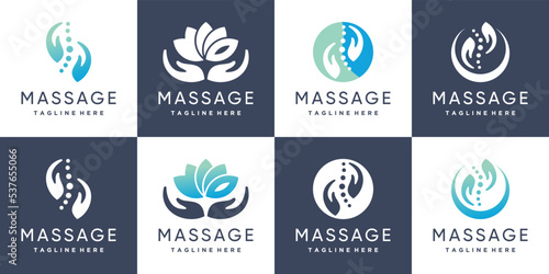 Massage logo design collection for natural therapy with creative element Premium Vector