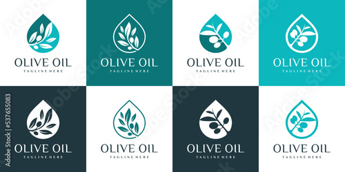 Olive oil logo design collection with water drop style and modern concept Premium Vector