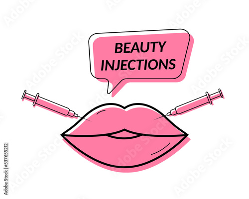 Beauty injections. Cosmetology. lip augmentation. Hyaluronic acid injections on the lips. Vector illustration.