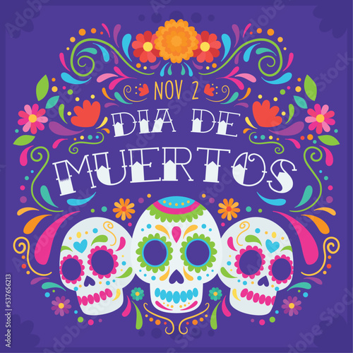 Dia de muertos group of skeletons poster Vector illustration