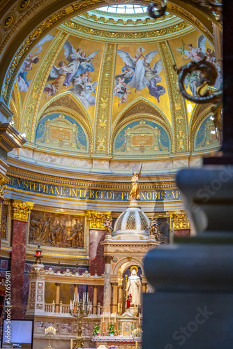 View of inside ornate St Stephens Basilica in Budapest, Hungary