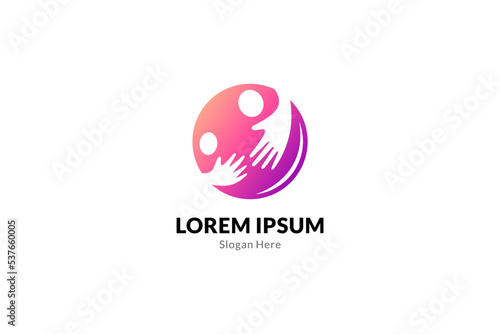 Hand care mom and child, World Children's Day Vector Logo, Charity or Community Care Logo in flat design