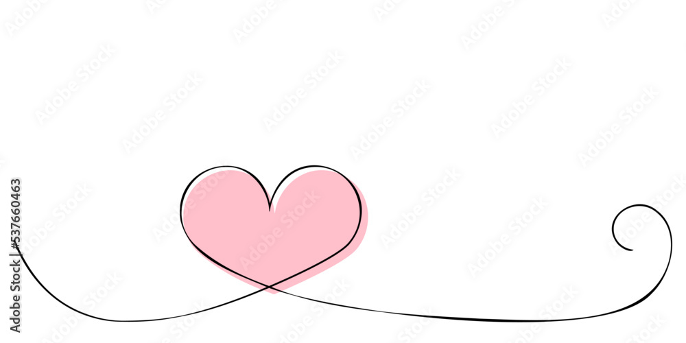 Hand drawn doodle heart art banner. Abstract love symbol. Continuous seamless line art drawing