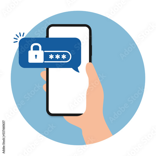 Mobile phone unlocked notification button and password field notice vector, concept of smartphone security alert, personal access, user authorization, login, protection technology icon