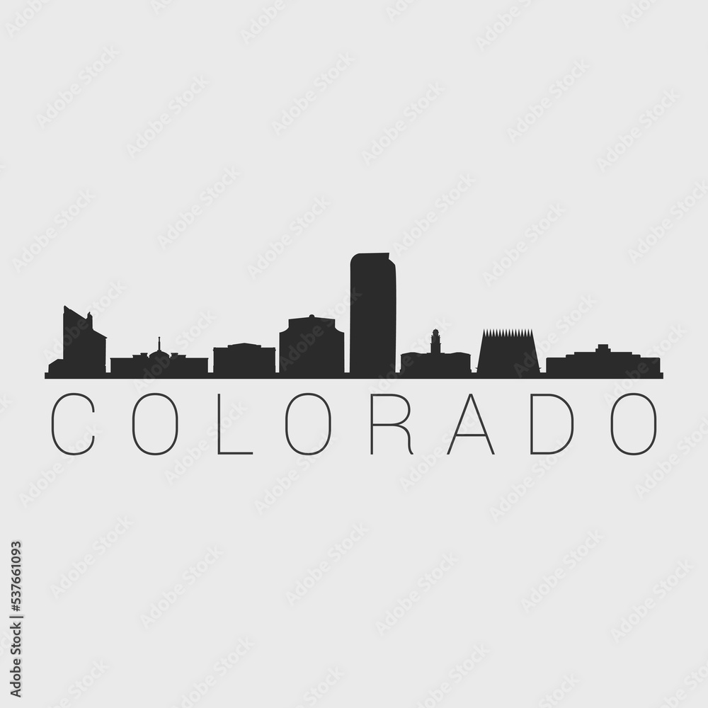 Colorado, USA City Skyline. Silhouette Illustration Clip Art. Travel Design Vector Landmark Famous Monuments.