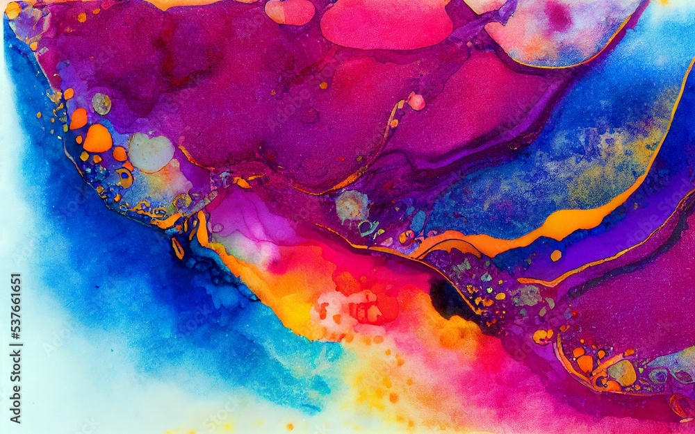 liquid ink watercolor background flowing texture abstract wallpaper art  digital illustration artwork swirling macro fractal color colorful fluid water  paint Stock Illustration
