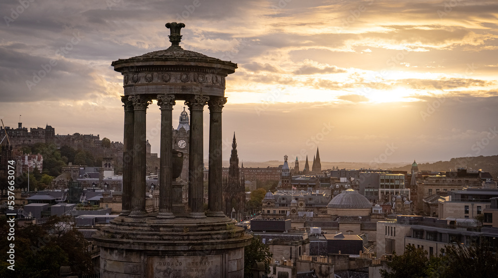 View over Edinburgh at sunset from Calton Hill - travel photography