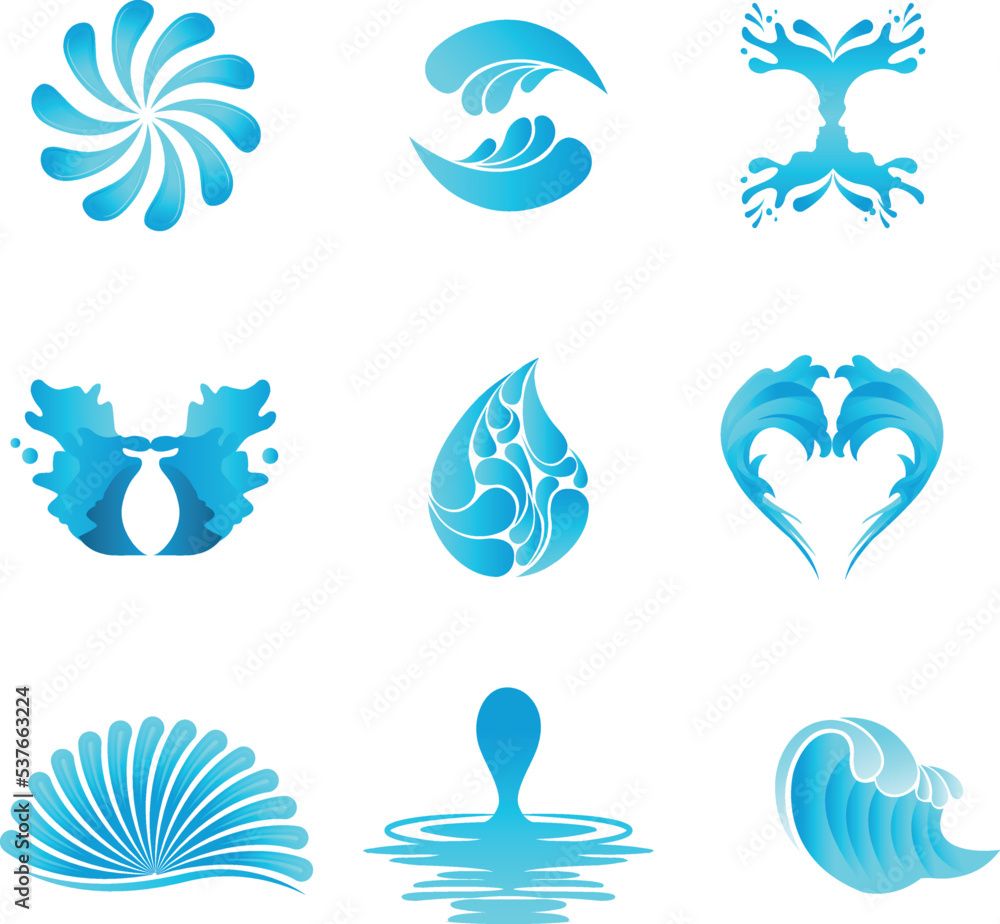 Aqua logo elements for branding and graphic compositions