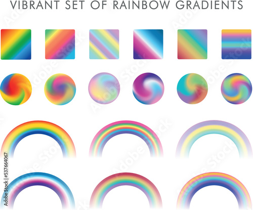 A collection of vector rainbow gradients for design compositions of backgrounds.