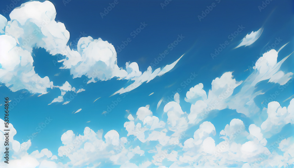 Blue Sky With Clouds Manga Anime Comic Style Stock Illustration