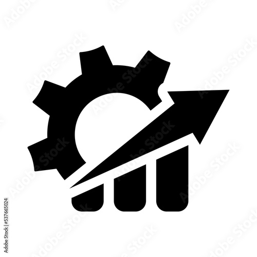 Icono de desarrollo tecnológico e incremento económico. Incremento con signo de engranaje. Ilustración vectorial