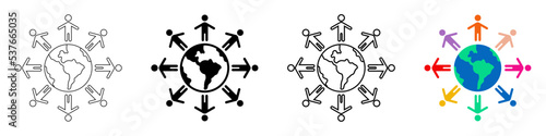 Conjunto de iconos de igualdad de géneros y de razas. Siluetas de personas de diferente color de piel. Aceptación social. Ilustración vectorial