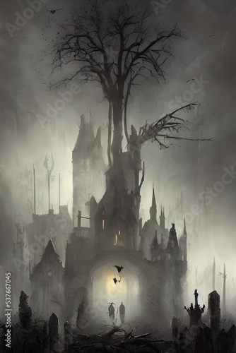 Wallpaper Mural The Halloween scary castle is a spooky place that's perfect for a Halloween party. It has everything you need to make your guests feel like they're in a real life haunted house. From the outside, it l Torontodigital.ca