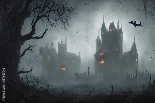 The Halloween scary castle is a bit spooky. It has many towers and each one seems to be home to a different creature. The grounds are overgrown with weeds and there's an eerie feeling in the air.