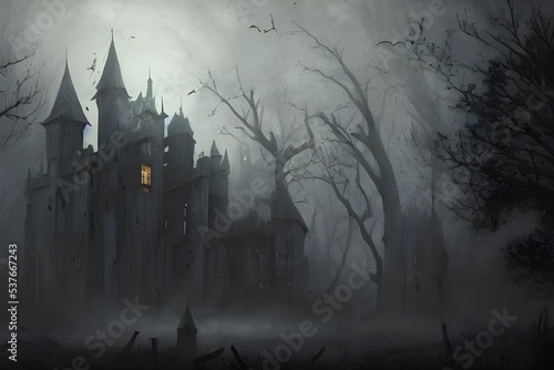The Halloween scary castle is a place where people go to be scared. It is full of spooky decorations and haunted by ghosts.