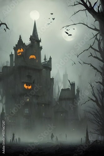The Halloween scary castle is a spooky place that is perfect for trick-or-treating. It has a big, dark, and creepy entrance that leads into a hall of rooms. Each room is decorated with witches, bats