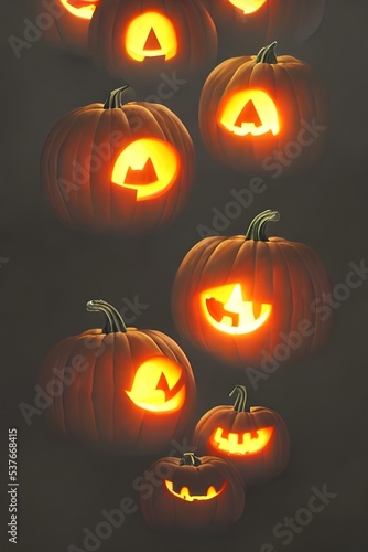 A group of carved pumpkins sit outside in the dark, their scary faces illuminated by candles. A cold wind blows through the tree branches overhead, making the leaves rustle and whisper.