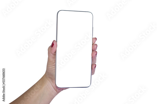hand holding smatphone to selfie with transparent background	