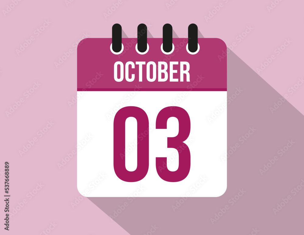 3 day October calendar. Calendar vector for October in pink color on light background 3 day October calendar. Calendar vector for October in pink color on light background