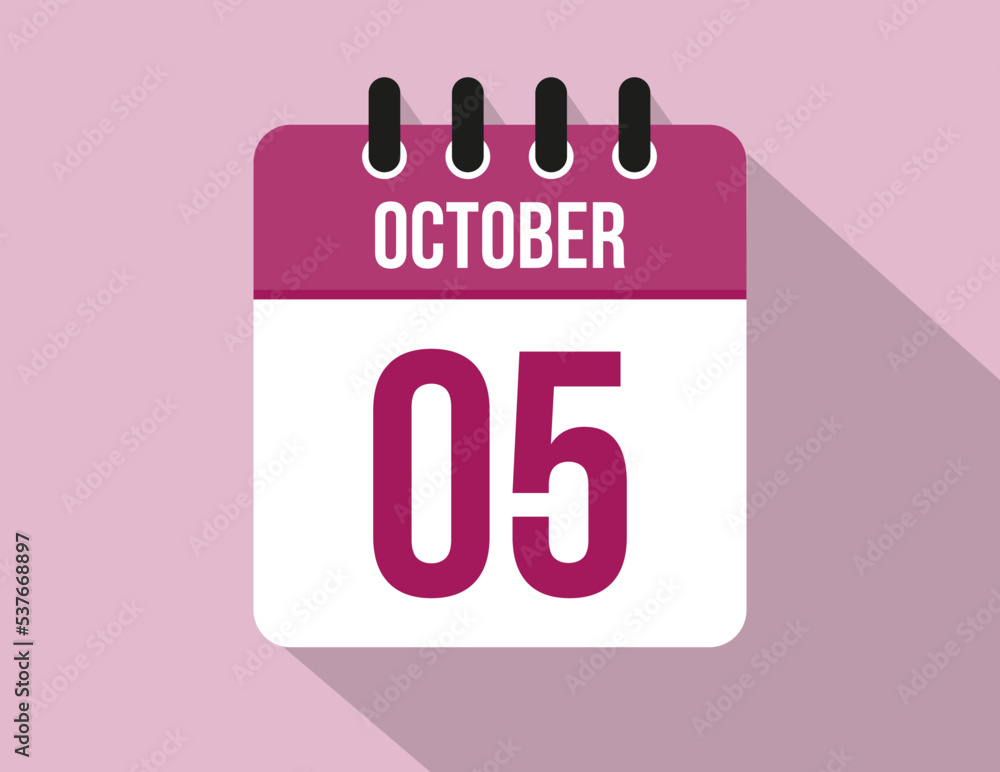 5 day October calendar. Calendar vector for October in pink color on light background 5 day October calendar. Calendar vector for October in pink color on light background