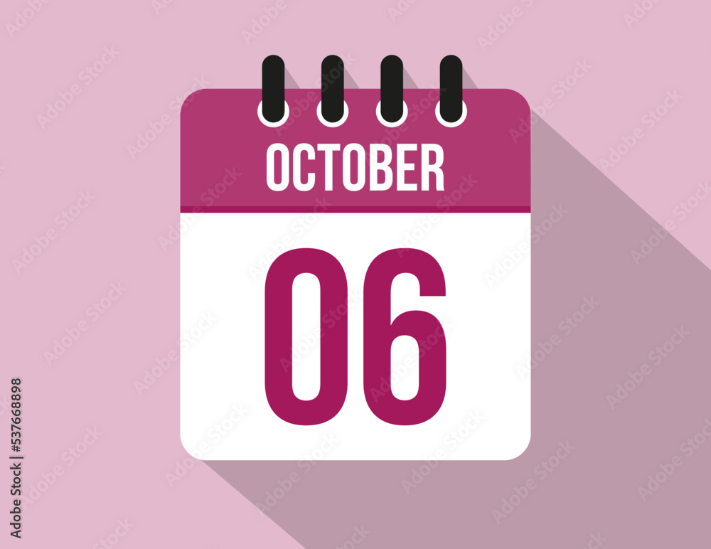 6 day October calendar. Calendar vector for October in pink color on light background 6 day October calendar. Calendar vector for October in pink color on light background