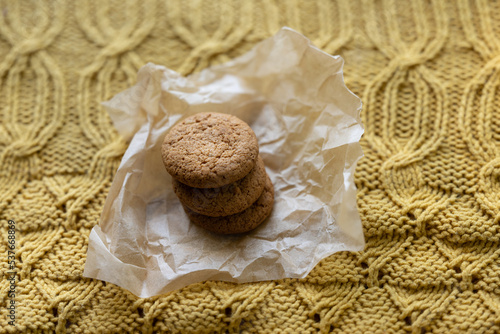 Gingersnap cookies on parchment paper