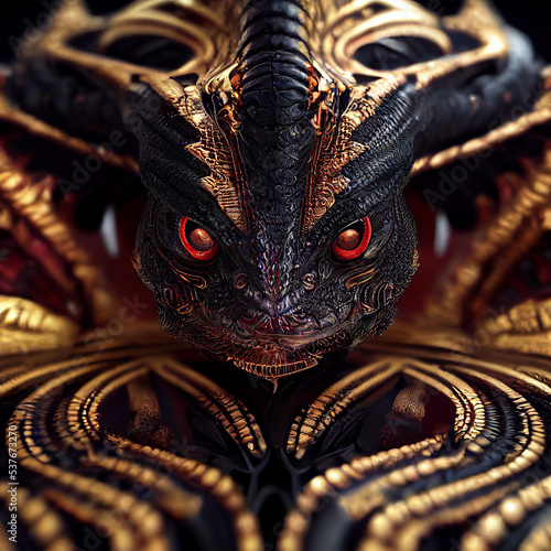 Dragon's head. Black dragon. Imaginary beast.