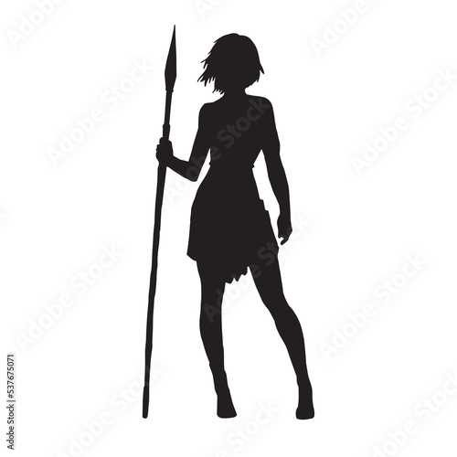 Female tribe warrior pose with a spear vector silhouette