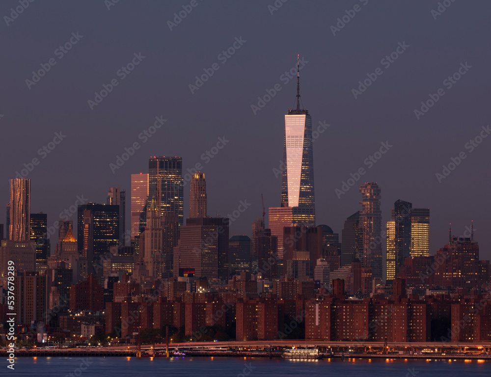 Lower Manhattan skyline at dawn 