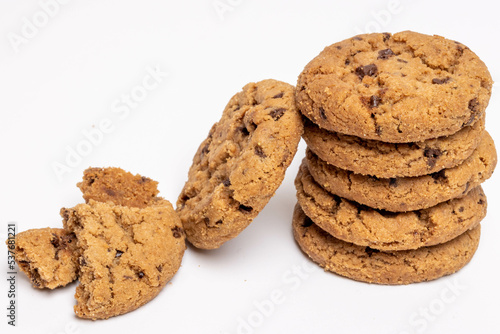Chocolate chip cookies isolated on white background  Homemad cookies close up.