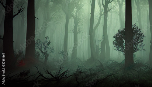 halloween background  digital illustration of dense spooky forest 