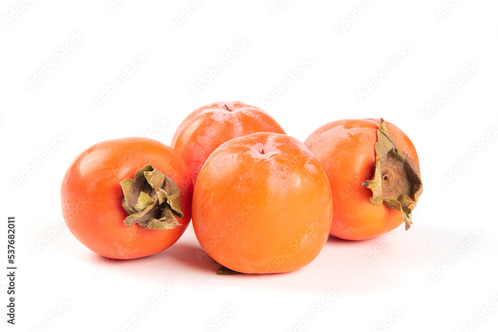 Ripe persimmon fruit isolated on white background..Close up of fresh kaki