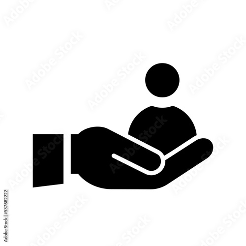 Icono de reclutamiento. Mano sosteniendo un usuario. Selección de cliente. Atención al cliente. Ilustración vectorial
