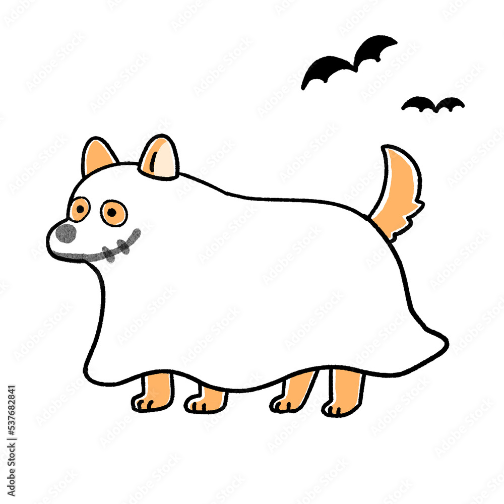 おばけの仮装をした犬のイラスト おばけの仮装をした犬のイラスト