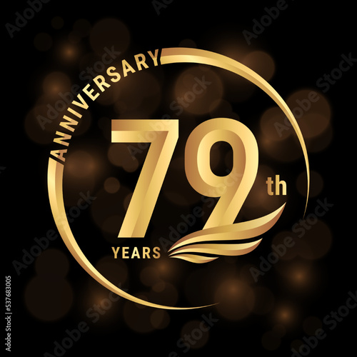 79th Anniversary Logo, Logo design with gold color wings for poster, banner, brochure, magazine, web, booklet, invitation or greeting card. Vector illustration
