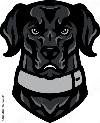 Head of Serious Black Labrador Dog. Cartoon Character Design