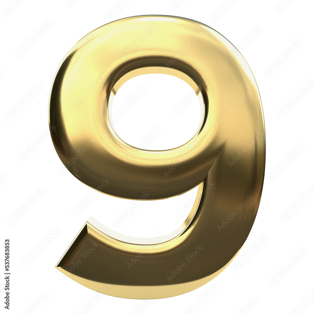 Gold Number illustration 3D metal 9 nine Gold Number illustration 3D metal 9 nine