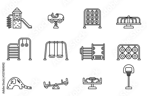 Kid playground line icon set 1. Play area children stock vector.