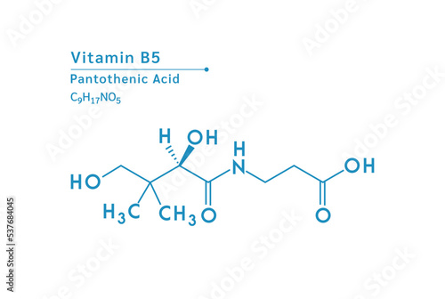 Vitamin B5 structural blue outline chemical formula. Medical and scientific concepts. Isolated on white background. Vector EPS10 illustration